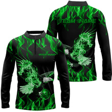 Load image into Gallery viewer, Green Flame Eagle Custom Bowling Team Shirts For Men, Fire Bowling League Shirt Bowler Outfit IPHW7947