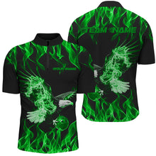 Load image into Gallery viewer, Green Flame Eagle Custom Bowling Team Shirts For Men, Fire Bowling League Shirt Bowler Outfit IPHW7947