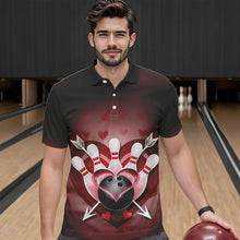 Load image into Gallery viewer, Custom Valentine Bowling Heart And Arrow Polo Shirts For Men, Couple Bowling Outfits IPHW8368
