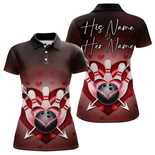 Custom Valentine Bowling Heart And Arrow Polo Shirts For Women, Couple Bowling Outfits IPHW8368