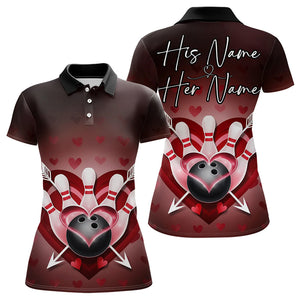 Custom Valentine Bowling Heart And Arrow Polo Shirts For Women, Couple Bowling Outfits IPHW8368