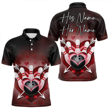 Load image into Gallery viewer, Custom Valentine Bowling Heart And Arrow Polo Shirts For Men, Couple Bowling Outfits IPHW8368