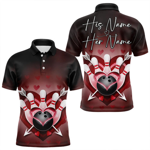 Custom Valentine Bowling Heart And Arrow Polo Shirts For Men, Couple Bowling Outfits IPHW8368