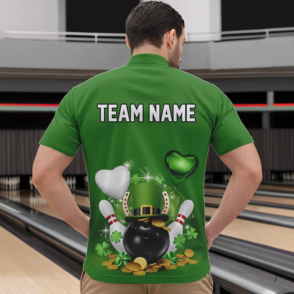 Custom Green St Patrick'S Day Bowling Quarter-Zip Shirts For Men, Saint Patrick Team Bowling Outfits IPHW8373