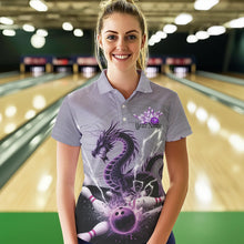 Load image into Gallery viewer, Custom Purple Thunder Lightning Dragon Bowling Polo Shirts For Women, Bowling Team Uniform IPHW8558