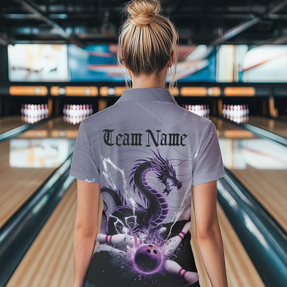 Custom Purple Thunder Lightning Dragon Bowling Quarter-Zip Shirts For Women, Bowling Team Uniform IPHW8558