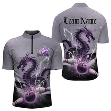 Load image into Gallery viewer, Custom Purple Thunder Lightning Dragon Bowling Quarter-Zip Shirts For Men, Bowling Team Uniform IPHW8558