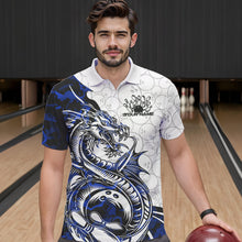 Load image into Gallery viewer, Custom Blue Camo Dragon Bowling Tattoo Men Polo Shirts, Dragon Bowling League Team Shirt IPHW8884