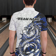Load image into Gallery viewer, Custom Blue Camo Dragon Bowling Tattoo Men Polo Shirts, Dragon Bowling League Team Shirt IPHW8884