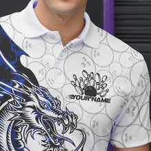 Load image into Gallery viewer, Custom Blue Camo Dragon Bowling Tattoo Men Polo Shirts, Dragon Bowling League Team Shirt IPHW8884