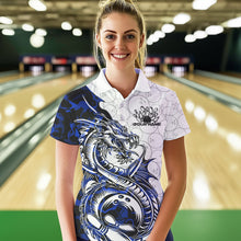 Load image into Gallery viewer, Custom Blue Camo Dragon Bowling Tattoo Women Polo Shirts, Dragon Bowling League Team Shirt IPHW8884