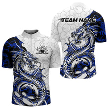 Load image into Gallery viewer, Custom Blue Camo Dragon Bowling Tattoo Men Quarter-Zip Shirts, Dragon Bowling League Team Shirt IPHW8884
