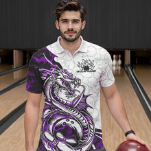 Load image into Gallery viewer, Custom Purple Camo Dragon Bowling Tattoo Men Polo Shirts, Dragon Bowling League Team Shirt IPHW8885