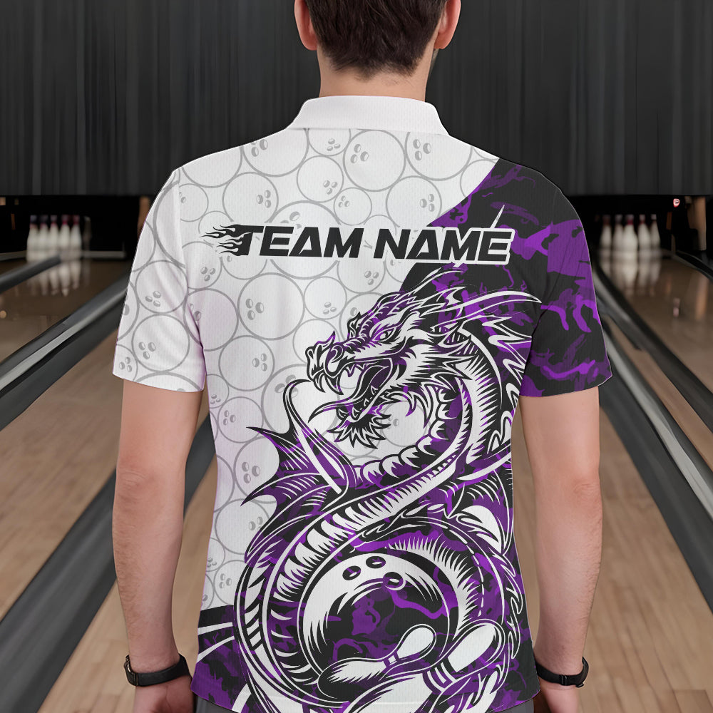 Custom Purple Camo Dragon Bowling Tattoo Men Polo Shirts, Dragon Bowling League Team Shirt IPHW8885