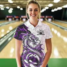 Load image into Gallery viewer, Custom Purple Camo Dragon Bowling Tattoo Women Polo Shirt, Dragon Bowling League Team Shirt IPHW8885