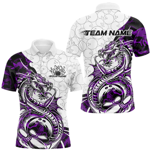 Custom Purple Camo Dragon Bowling Tattoo Men Polo Shirts, Dragon Bowling League Team Shirt IPHW8885