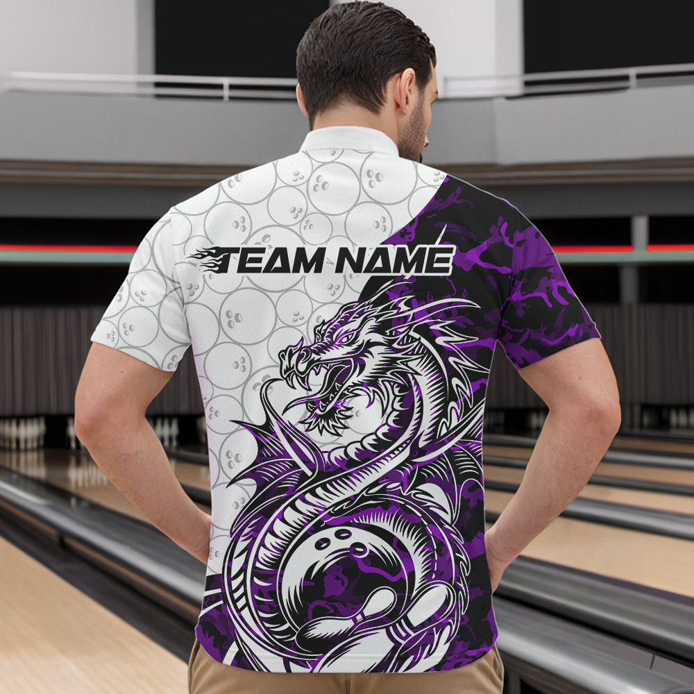 Custom Purple Camo Dragon Bowling Tattoo Men Quarter-Zip Shirts, Dragon Bowling League Team Shirt IPHW8885