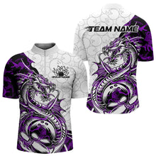 Load image into Gallery viewer, Custom Purple Camo Dragon Bowling Tattoo Men Quarter-Zip Shirts, Dragon Bowling League Team Shirt IPHW8885