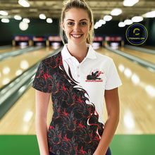 Load image into Gallery viewer, Custom Red Flame Bowling Women Polo Team Shirt, Bowling League Shirt Bowlers Outfit IPHW11268