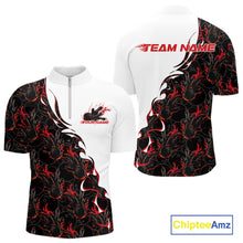 Load image into Gallery viewer, Custom Red Flame Bowling Men Quarter-Zip Team Shirt, Bowling League Shirt Bowlers Outfit IPHW11268