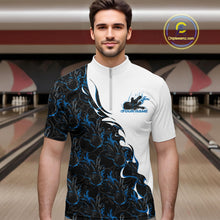 Load image into Gallery viewer, Custom Blue Flame Bowling Men Quarter-Zip Team Shirt, Bowling League Shirt Bowlers Outfit IPHW11269
