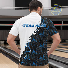 Load image into Gallery viewer, Custom Blue Flame Bowling Men Quarter-Zip Team Shirt, Bowling League Shirt Bowlers Outfit IPHW11269