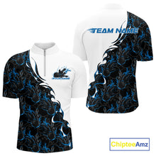 Load image into Gallery viewer, Custom Blue Flame Bowling Men Quarter-Zip Team Shirt, Bowling League Shirt Bowlers Outfit IPHW11269