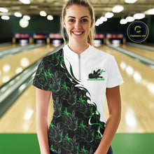 Load image into Gallery viewer, Custom Green Flame Bowling Women Quarter-Zip Shirt, Bowling League Shirt Bowlers Outfit IPHW11272