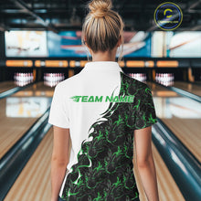 Load image into Gallery viewer, Custom Green Flame Bowling Women Quarter-Zip Shirt, Bowling League Shirt Bowlers Outfit IPHW11272