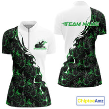 Load image into Gallery viewer, Custom Green Flame Bowling Women Quarter-Zip Shirt, Bowling League Shirt Bowlers Outfit IPHW11272