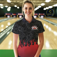 Load image into Gallery viewer, Custom Black And Red Flame Bowling Team Jerseys, Women Polo Bowling Tournament Shirt IPHW11273