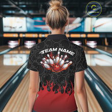 Load image into Gallery viewer, Custom Black And Red Flame Bowling Team Jerseys, Women Polo Bowling Tournament Shirt IPHW11273