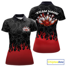 Load image into Gallery viewer, Custom Black And Red Flame Bowling Team Jerseys, Women Polo Bowling Tournament Shirt IPHW11273
