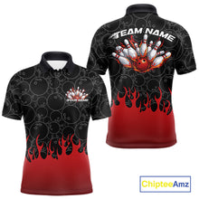 Load image into Gallery viewer, Custom Black And Red Flame Bowling Team Jerseys, Men Polo Bowling Tournament Shirt IPHW11273