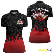 Load image into Gallery viewer, Custom Black And Red Flame Bowling Jerseys, Women Quarter-Zip Bowling Tournament Shirt IPHW11273