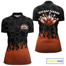 Load image into Gallery viewer, Custom Black And Orange Flame Bowling Jersey, Women Quarter-Zip Bowling Tournament Shirt IPHW11275