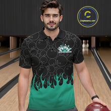 Load image into Gallery viewer, Custom Turquoise Green Flame Bowling Team Jerseys, Men Polo Bowling Tournament Shirt IPHW11276