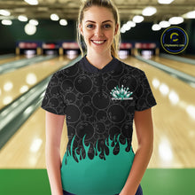Load image into Gallery viewer, Custom Turquoise Green Flame Bowling Jerseys, Women Quarter-Zip Bowling Tournament Shirt IPHW11276