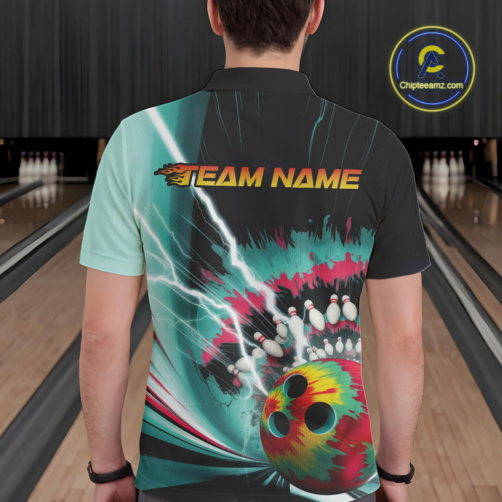 Custom Colorful Tie Dye Bowling Polo Shirts For Men, Rainbow Bowlers Outfit IPHW9117