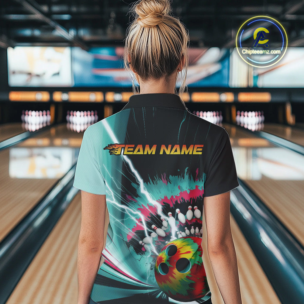 Custom Colorful Tie Dye Bowling Polo Shirts For Women, Rainbow Bowlers Outfit IPHW9117