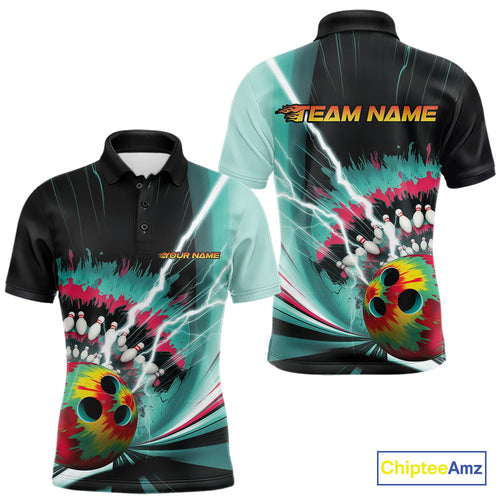 Custom Colorful Tie Dye Bowling Polo Shirts For Men, Rainbow Bowlers Outfit IPHW9117