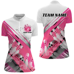 Custom Pink Bowling Polo Shirts For Women, Bowling Team Shirts Bowling Jerseys With Name IPHW7128