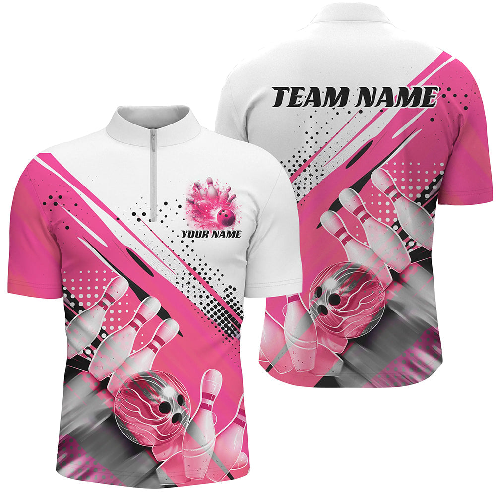 Custom Pink Bowling Polo Shirts For Men, Bowling Team Shirts Bowling Jerseys With Name IPHW7128