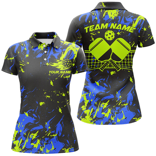 Blue And Green Custom Pickleball Team Shirts For Women, Pickleball Polo Shirts Team Outfits IPHW7445