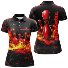 Load image into Gallery viewer, Black And Red Bowling Pins In Flame Custom Ladies Bowling Team Shirts, Bowling League Shirts IPHW7721