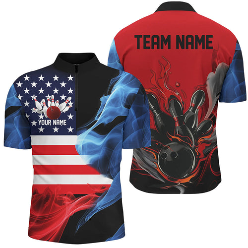Red White And Blue American Flag Custom US Bowling Shirts For Men, Patriotic Bowling Team Shirt IPHW7727