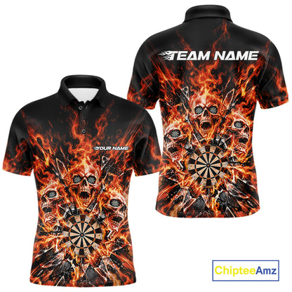 Custom Orange Flame Skull Dart Men Polo Shirt, Break Glass Shard Dart Outfit IPHW12597