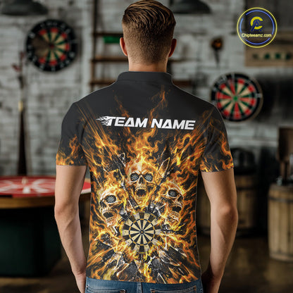 Custom Yellow Flame Skull Dart Men Polo Shirt, Break Glass Shard Dart Outfit IPHW12598