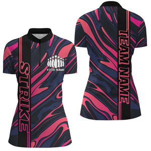 Custom Pink Camo Strike Bowling Quarter-Zip Shirts For Women, Striking Bowling Team Uniform IPHW8137