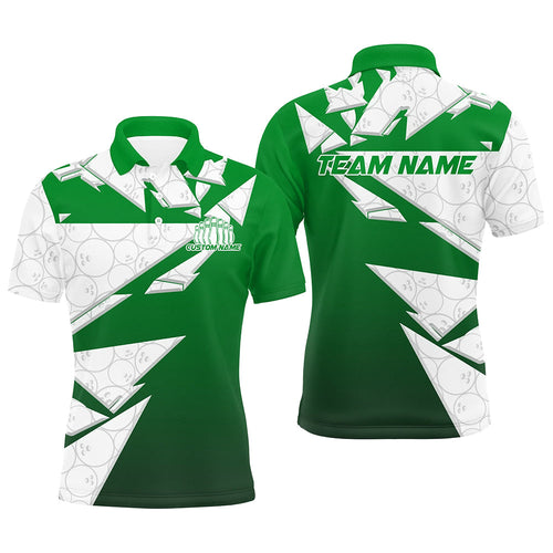 Custom White And Green Bowling Polo Shirts For Men, Bowling League Shirt IPHW8144